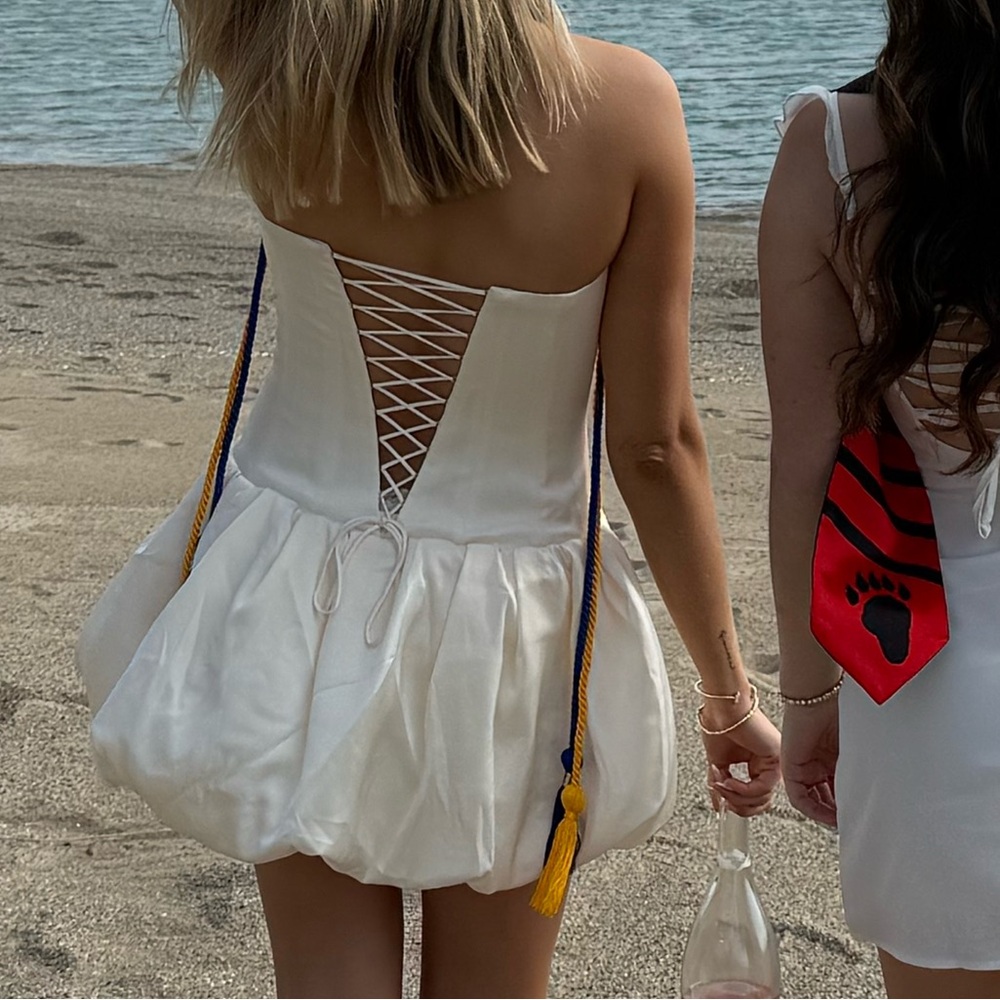 White Graduation Dress strapless